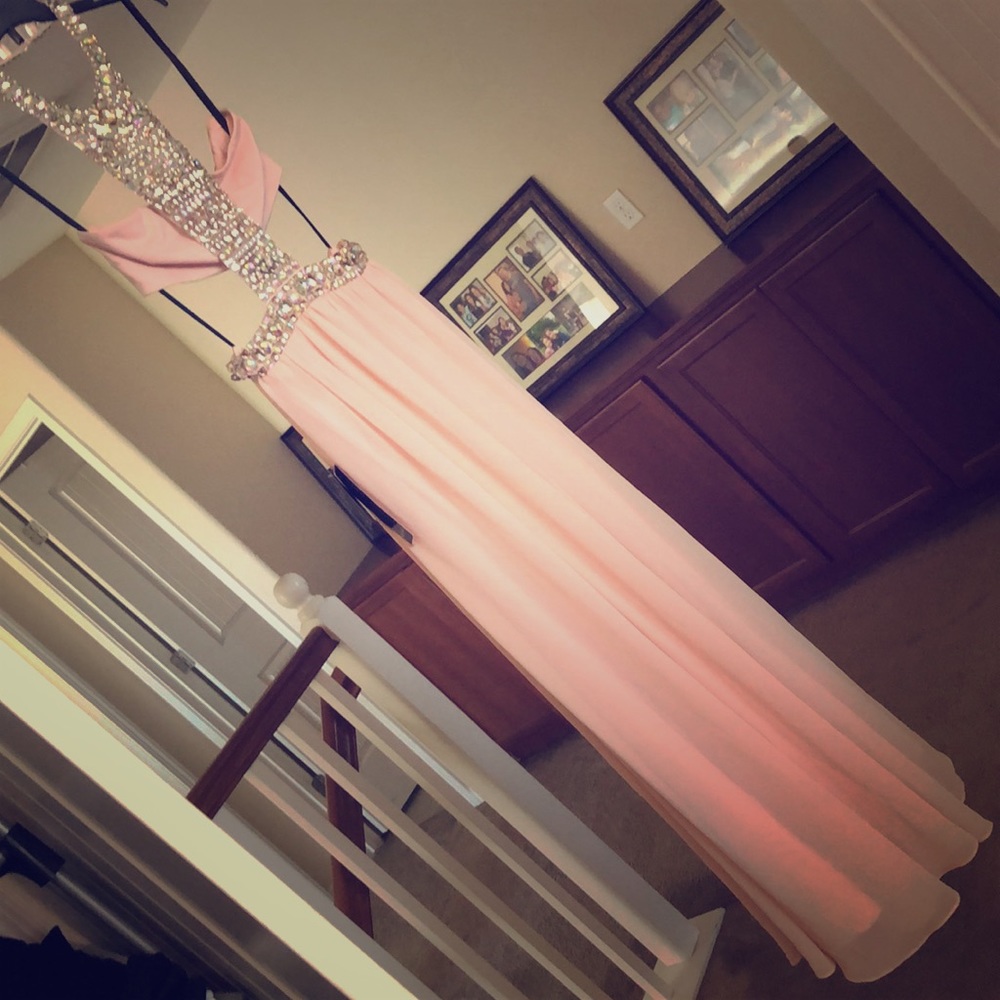 Bebe Dress Floating Bandeau Beaded Gown